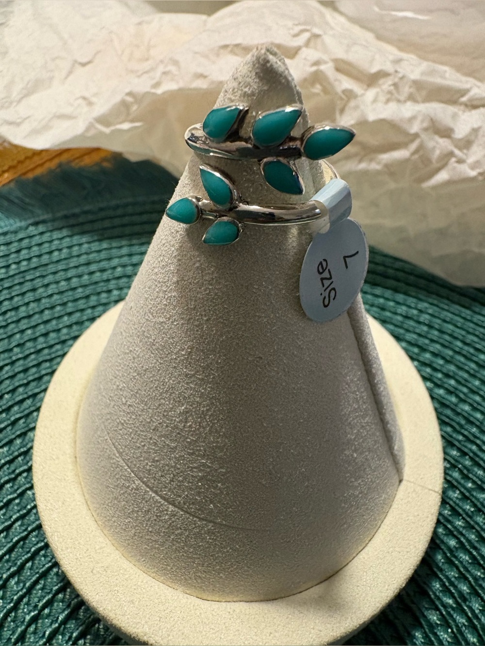 Sterling Silver 925 Turquoise Leaf Wrap Ring - Women's Size 7